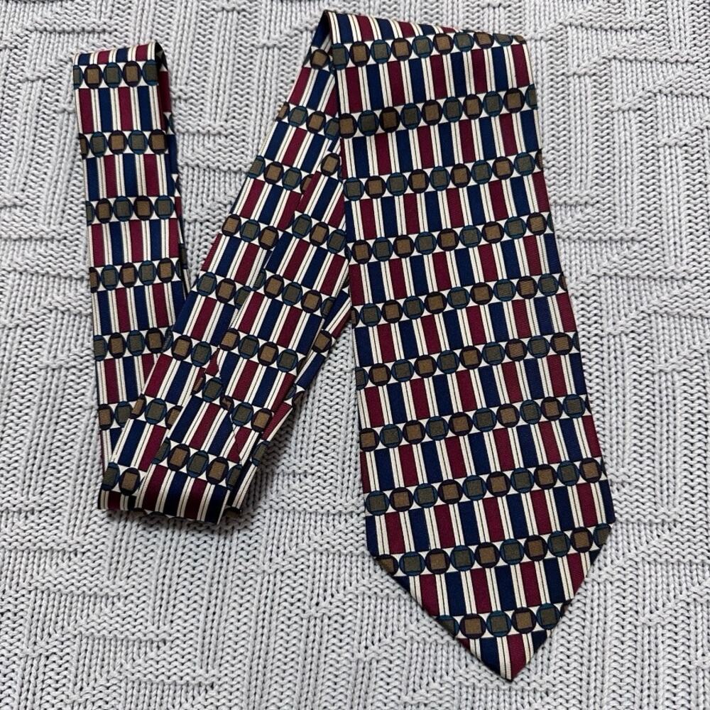 Vintage Albert Nipon Red Bar Print Silk Tie - image 1